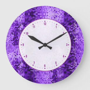 Disco Ball Purple Glitter And Sparkles Große Wanduhr