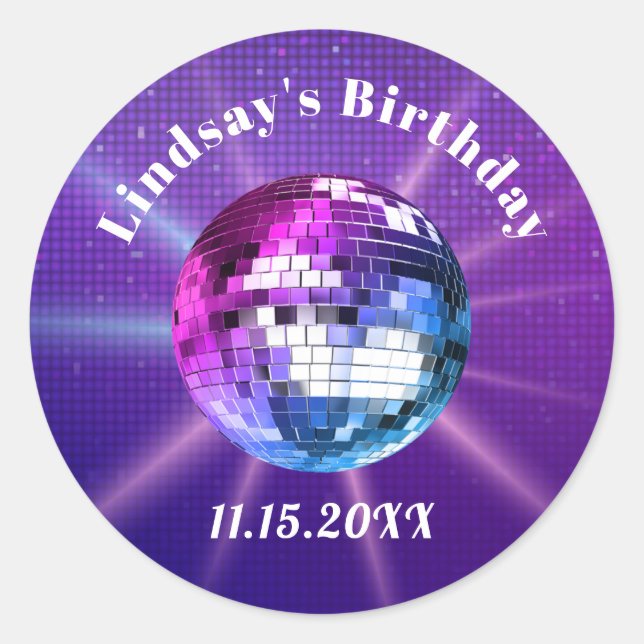 Disco Ball Retro Birthday Classic Round Sticker (Vorderseite)