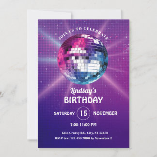 Disco Ball Retro Geburtstag Einladung