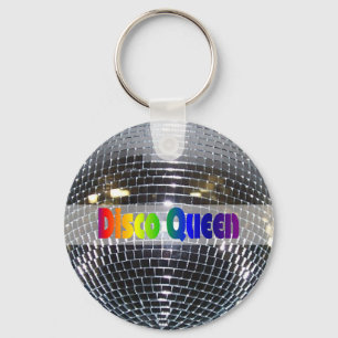 Disco Ball Shiny Silver   Disco Queen Retro 80er Schlüsselanhänger