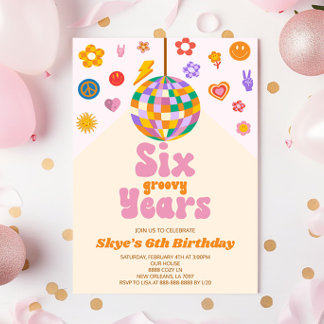 Disco Ball Six Groovy Years 6. Geburtstagsparty Einladung
