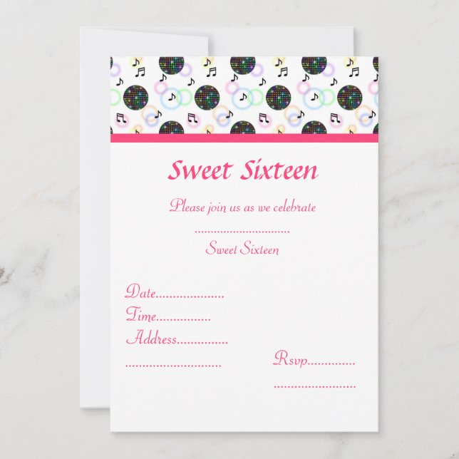 DISCO BALL SWEET 16 PARTY EINLADUNGEN (Vorderseite)