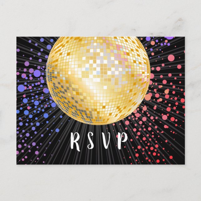 Disco-Ball, Tanz, Gold Postcard UAWG Einladungspostkarte (Vorderseite)