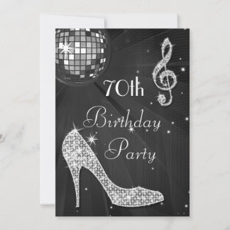 Disco Ball und Heelse Black & Silver 70. Geburtsta Einladung