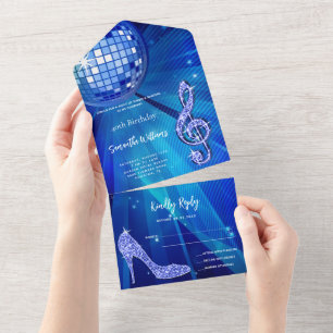Disco Ball und Heelse Blue Birthday All In One Einladung