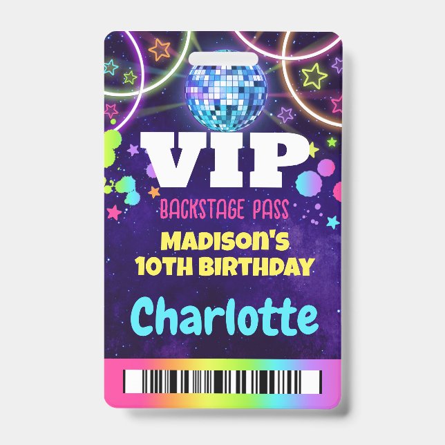Disco Ball VIP Backstage Pass Birthday Lanyard Ausweis (Vorderseite)
