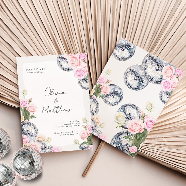 Disco Ball Wedding Einladung Bloral (Disco Ball Wedding Invitation Floral)