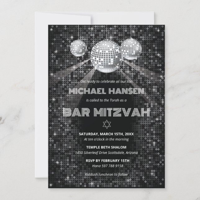 Disco Bar Mitzvah Einladung Tanzparty (Vorderseite)