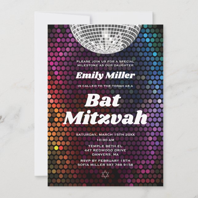 Disco Bat Mitzvah Einladung Tanzparty (Vorderseite)