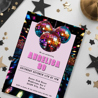 Disco Birthday Pink Black Einladung