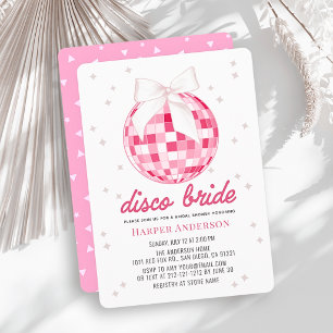 Disco-Braut rosa Disco-Kugel Schleife Brautparty Einladung