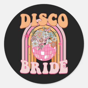 Disco Bride Bridesmaid Retro Rainbow Bachelorette Runder Aufkleber