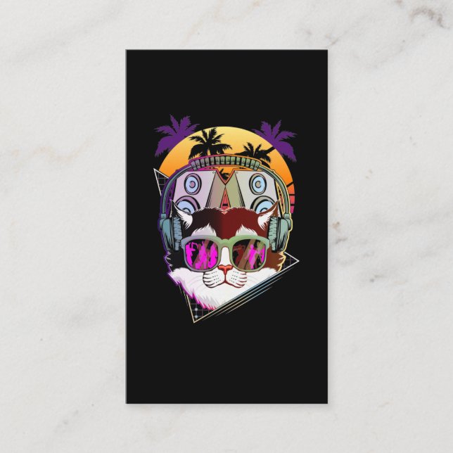 Disco Cat DJ Vaporwave Music Lover Visitenkarte (Vorderseite)