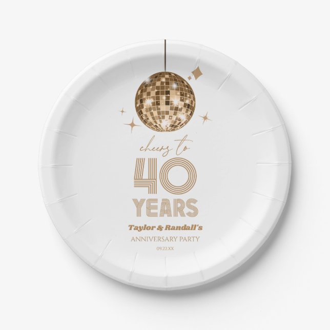 Disco-Cheers 40 Jahre Hochzeitsjubiläum Party Pappteller (Vorderseite)
