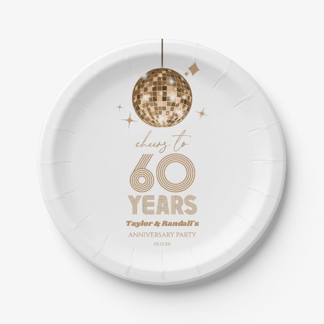 Disco Cheers 60 Years Wedding Anniversary Party Pappteller (Vorderseite)