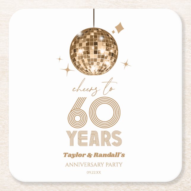 Disco Cheers 60 Years Wedding Anniversary Party Rechteckiger Pappuntersetzer (Vorderseite)