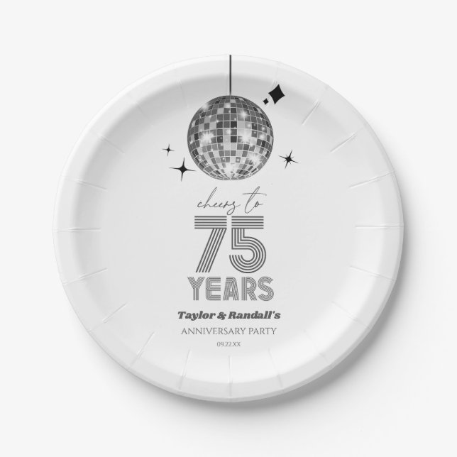 Disco-Cheers 75 Jahre Hochzeitsjubiläum Party Pappteller (Vorderseite)