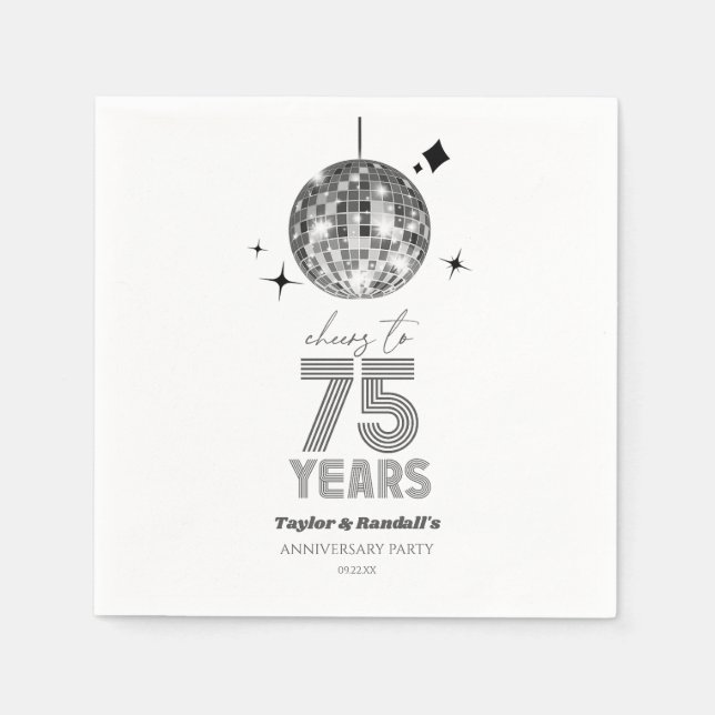 Disco-Cheers 75 Jahre Hochzeitsjubiläum Party Serviette (Vorderseite)