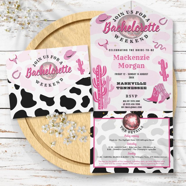 Disco Cowgirl Bachelorette Weekend Party All In One Einladung (Disco Cowgirl Bachelorette Weekend Party All In One Invitation)