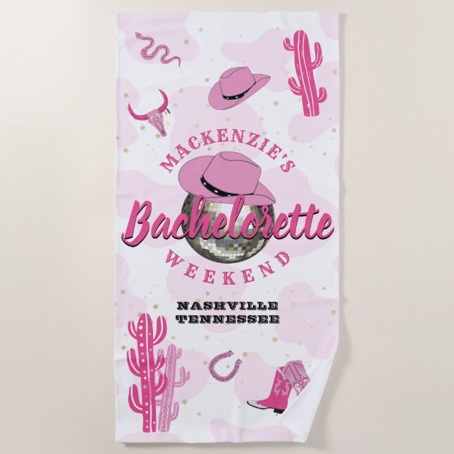 Disco Cowgirl Bachelorette Weekend Party Strandtuch (Vorderseite)