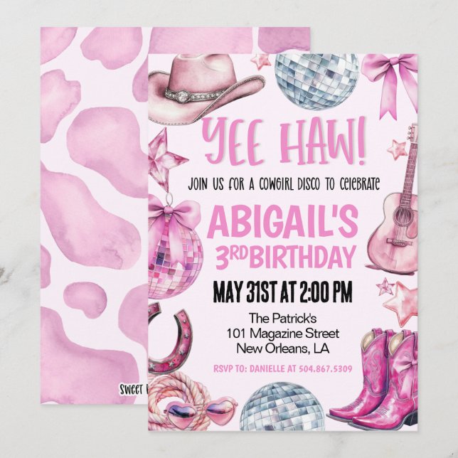 Disco Cowgirl Birthday Einladung (Vorne/Hinten)