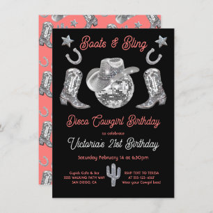 Disco Cowgirl Boots & Bling Kristall Birthday Einladung