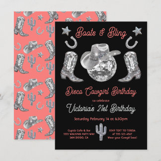 Disco Cowgirl Boots & Bling Kristall Birthday Einladung