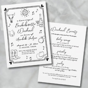 Disco Cowgirl Drawn Junggeselinnen-Abschied Einladung