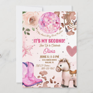Disco-Cowgirl-Geburtstag 2. Western-Rodeo-Rosa-Bal Einladung