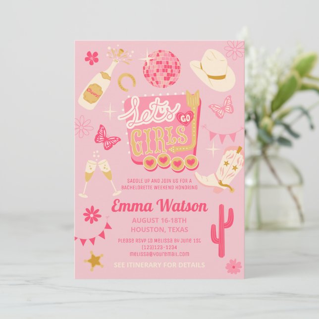 Disco Cowgirl Junggeselinnen-Abschied Einladung (Stehend Vorderseite)