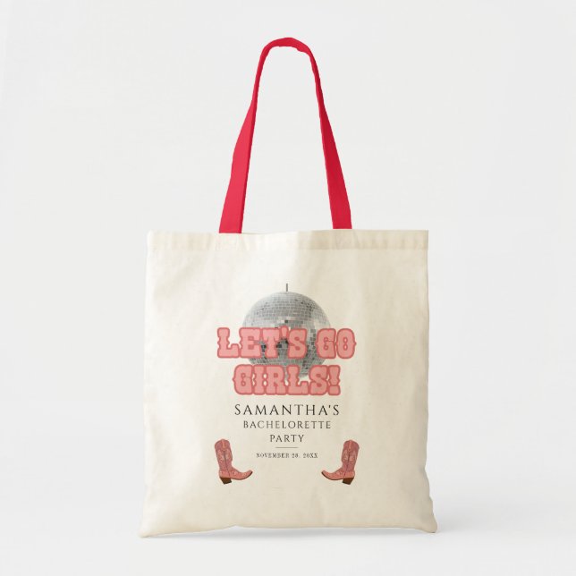 Disco Cowgirl Junggeselinnen-Abschied Lass's Go Tragetasche (Vorne)