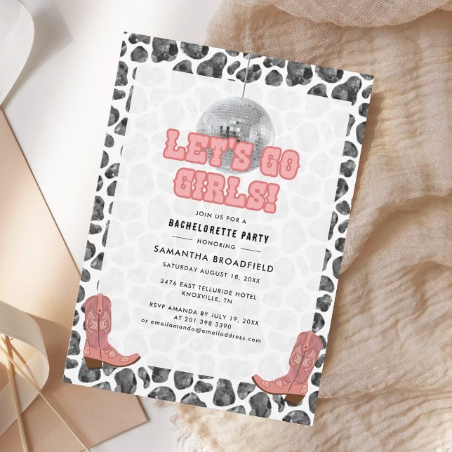 Disco Cowgirl Junggeselinnen-Abschied Pink Black Einladung (Disco Cowgirl Bachelorette Party Pink Black Invitation)
