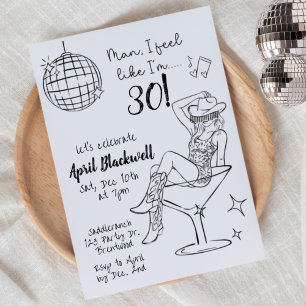 Disco, Cowgirl, Martini, Disco-Kugel-Geburtstag  Einladung