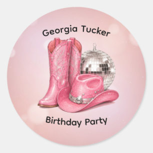 Disco-Cowgirl Pink Geburtstagsfeier Runder Aufkleber