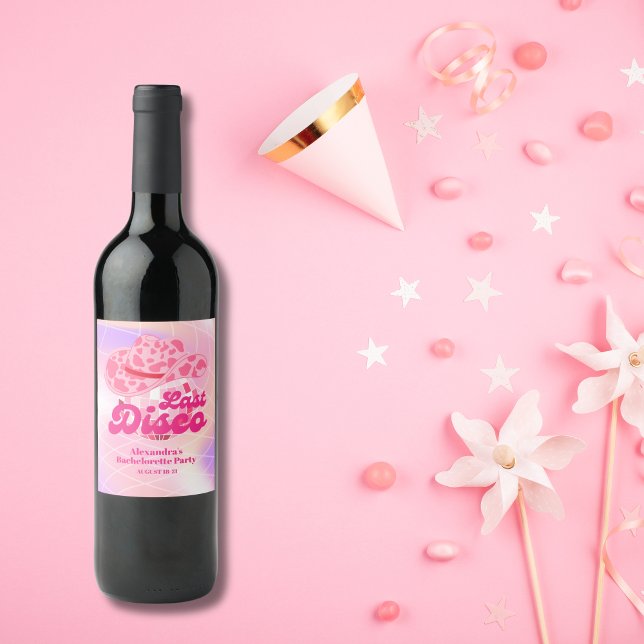 Disco Cowgirl Pink Rodeo Bachelorette Party Weinetikett (Von Creator hochgeladen)