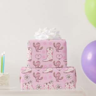 Disco-Cowgirl-Stiefel und Kaktusmuster Geschenkpapier