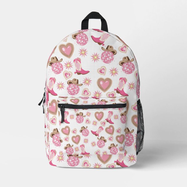 Disco Cowgirl Valentine Backpack Bedruckter Rucksack (Vorderseite)
