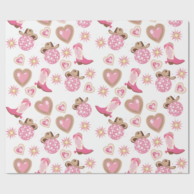 Disco Cowgirl Valentine Wrapping Paper Geschenkpapier (Flach)