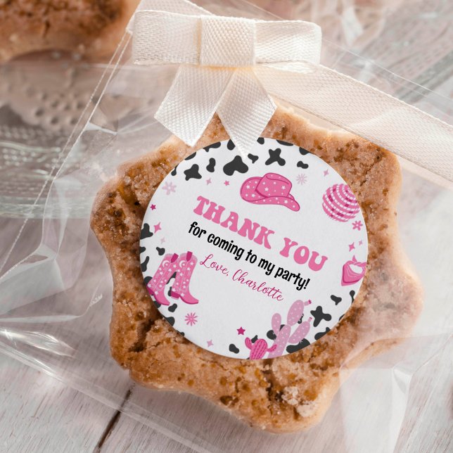 Disco Cowgirl Western Geburtstagsschilder Runder Aufkleber (Von Creator hochgeladen)