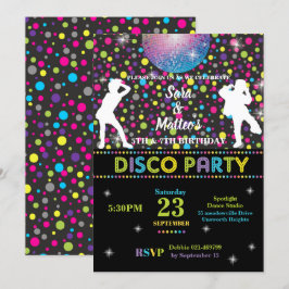 Disco Dance Joint Twins Birthday Party Boy Girl Einladung
