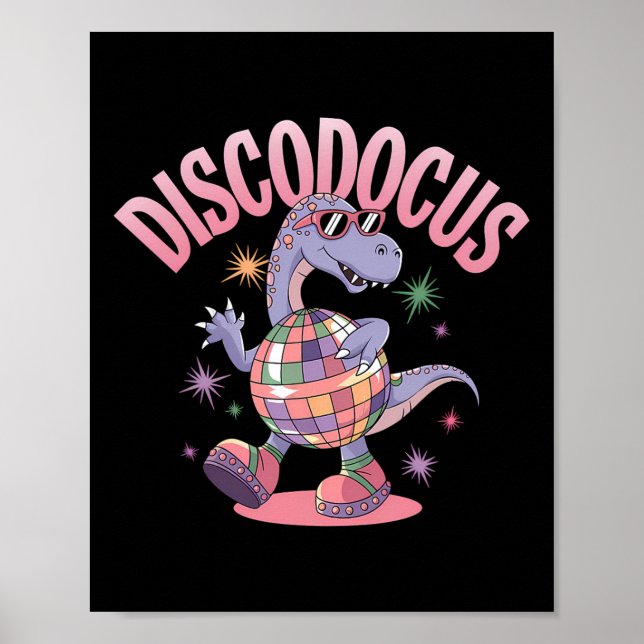 Disco Dancing Dinosaur Diplodocus Dino Funny 70s D Poster (Vorne)
