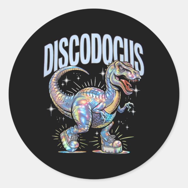 Disco Dinosaur Diplodocus 70er Dino Tancing Funny  Runder Aufkleber (Vorderseite)