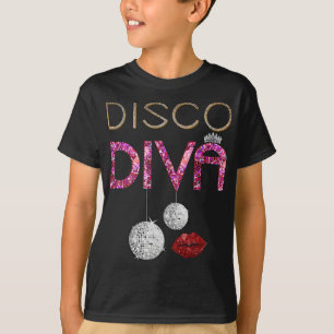 Disco Diva Ladys Disco Gold Ball Silber Rote Lippe T-Shirt