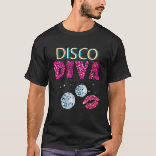 Disco Diva Ladys Disco Gold Ball Silber Rote Lippe T-Shirt