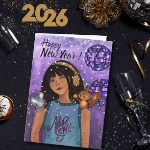 Disco-Diva Whimsical Music Girls Frohes Neues Jahr Feiertagskarte