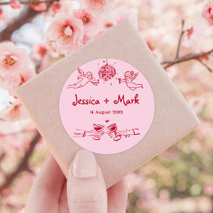 Disco Funky Hand Drawn Wedding Runder Aufkleber