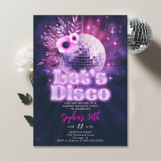Disco Garden Party 70er Hot Pink Chic 30. Geburtst Einladung