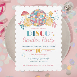 Disco Garden Party 70's Thema Geburtstag Einladung
