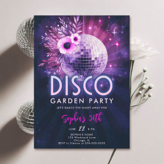 Disco Garden Party Hot Pink Lila 30. Geburtstag Einladung