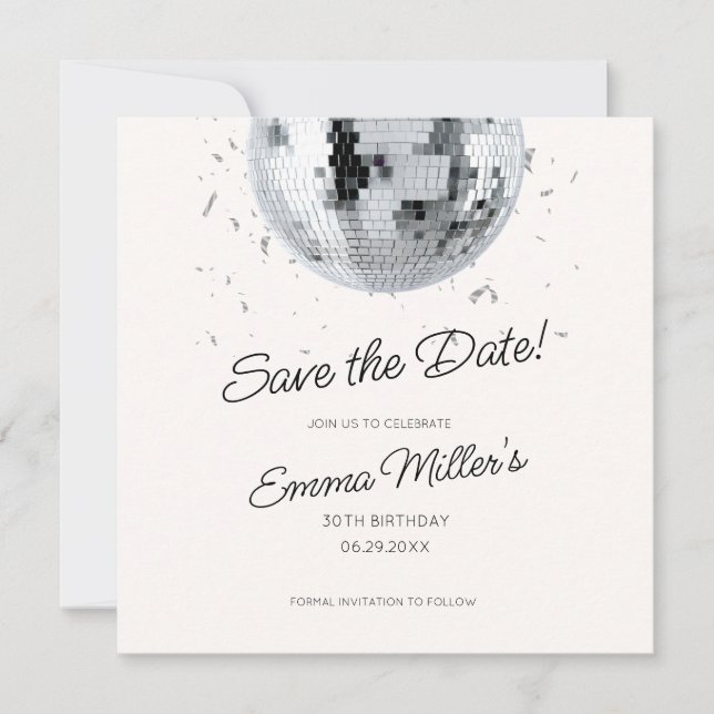 Disco Geburtstagsfeier Save the Date (Vorderseite)